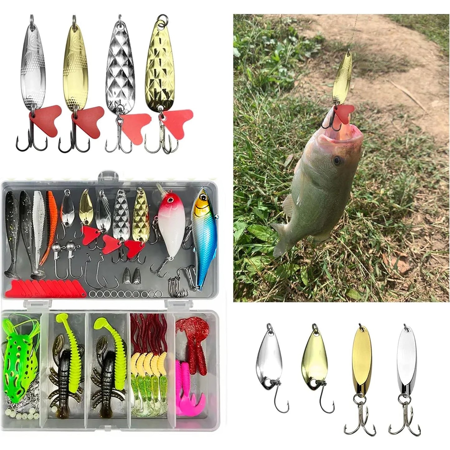 104PCS Fishing Lures Kit Tackle Bait Set with Box Tackle Included Fishing Gear and Equipment, Fishing Hooks, Fishing Tackle Box, Fishing Accessories Kit for Freshwater and Saltwater