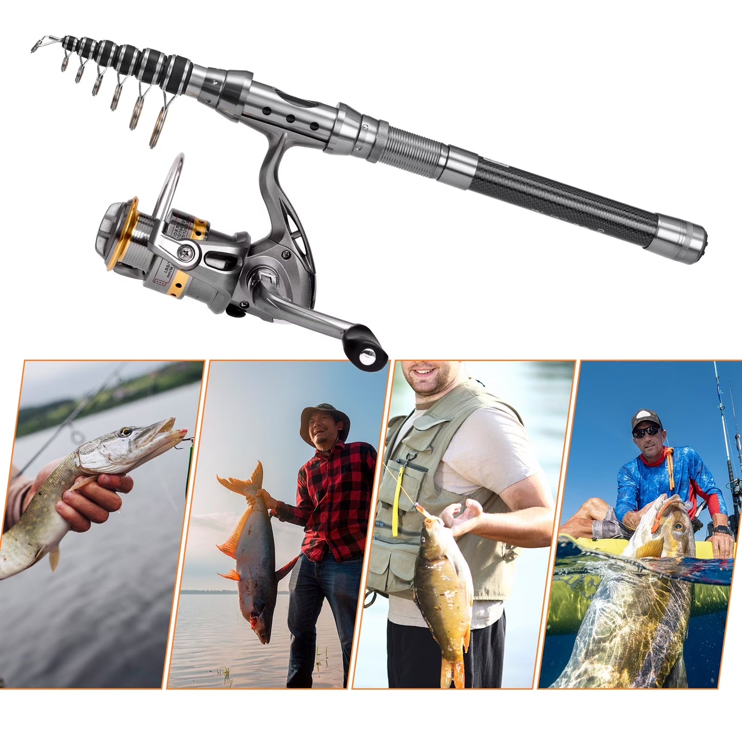 2PCS Telescopic Fishing Rod and Reel Combo Kit,Spinning Fishing Reel Gear Organizer Pole Set