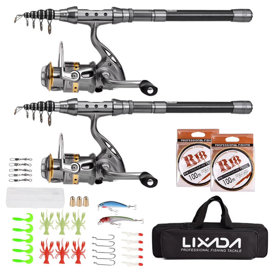 2PCS Telescopic Fishing Rod and Reel Combo Kit,Spinning Fishing Reel Gear Organizer Pole Set